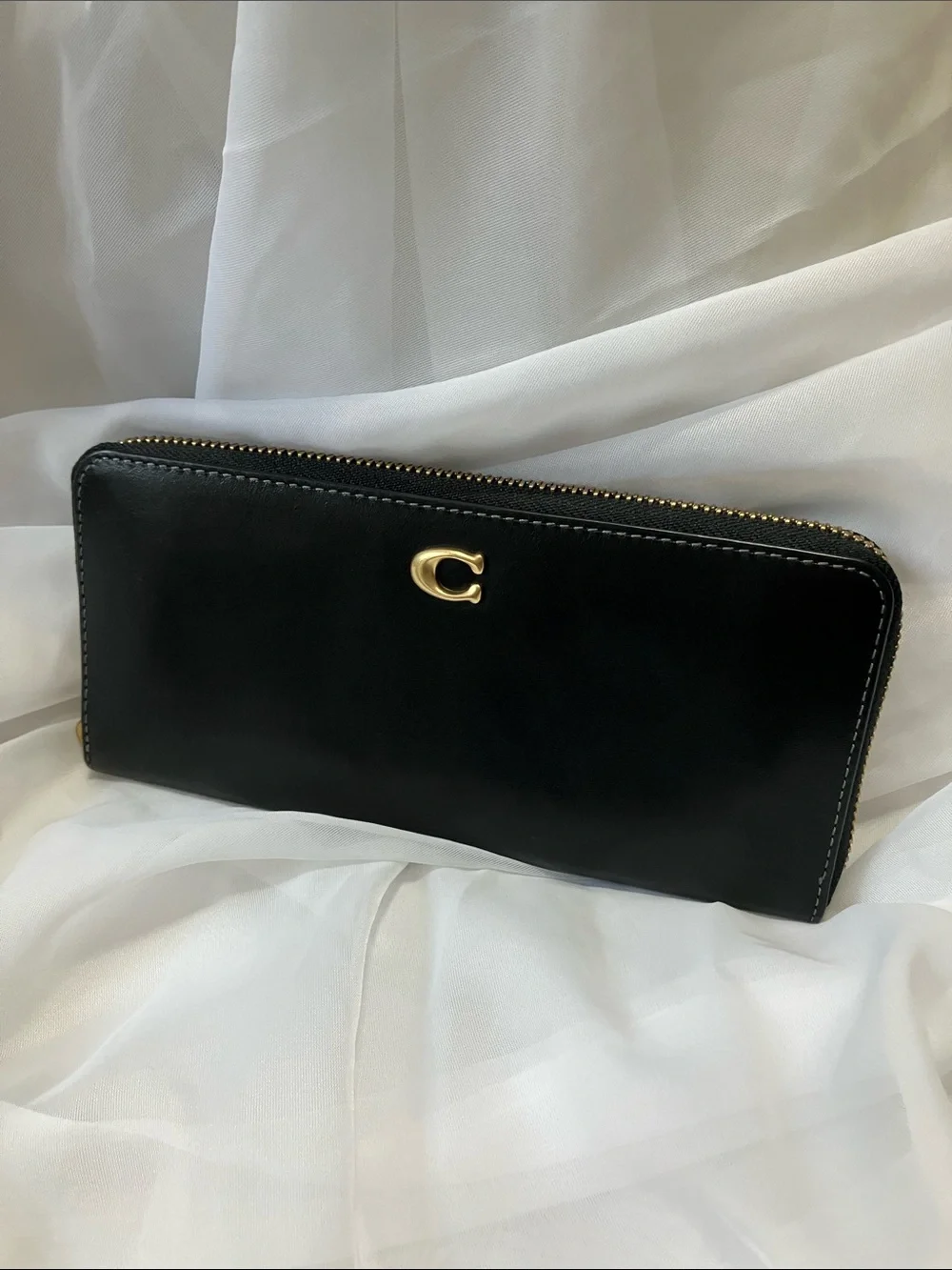 Smooth Leather Slim Accordion Zip Wallet